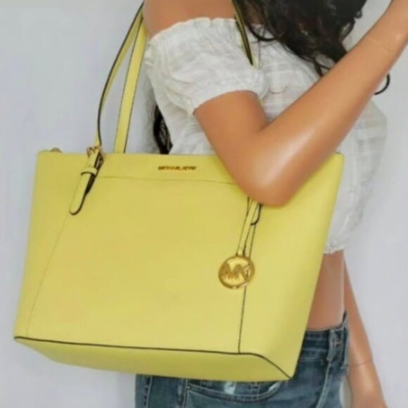 EUC Michael Kors Ciara Large Top Zip Tote Leather Bag Sunshine - Picture 1 of 9